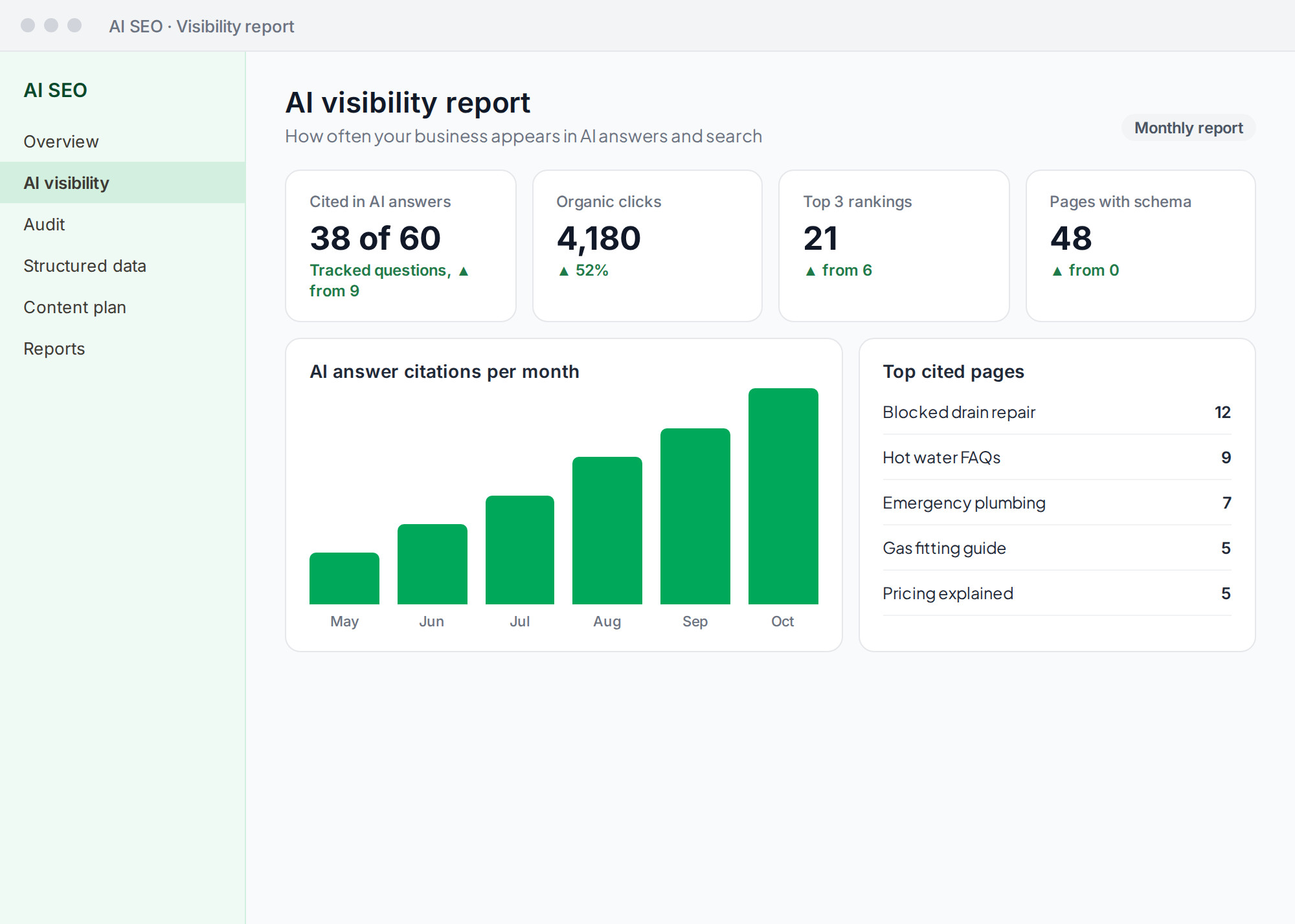 Illustration: AI visibility report with citations per month