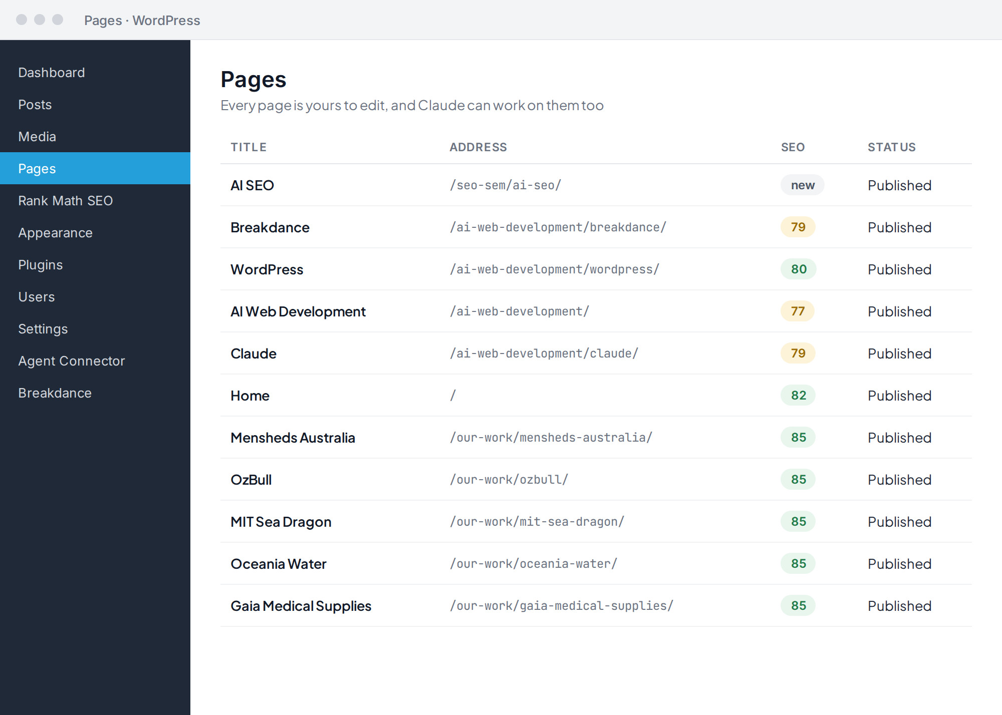 Illustration: Every page, in one place (WordPress in Action)